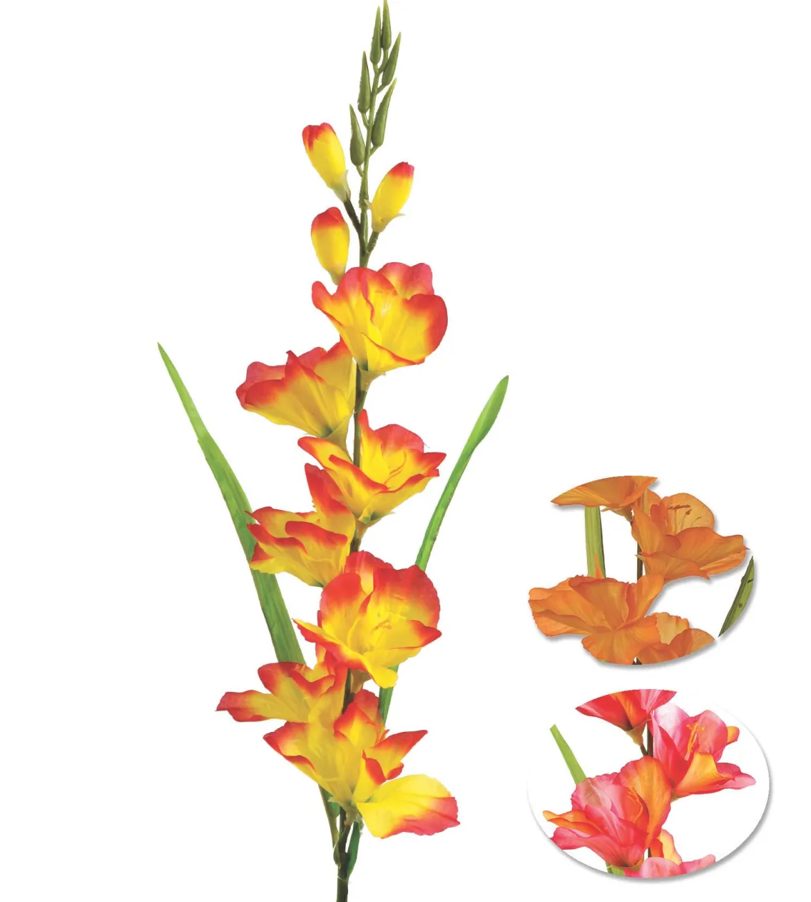 TIGE GLAIEUL 7 FLEURS ET 3 BOUTONS H.80CM ORANGE