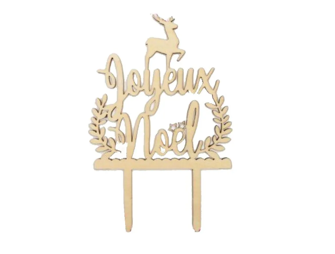 TOPPER BUCHE EN BOIS JOYEUX NOEL
