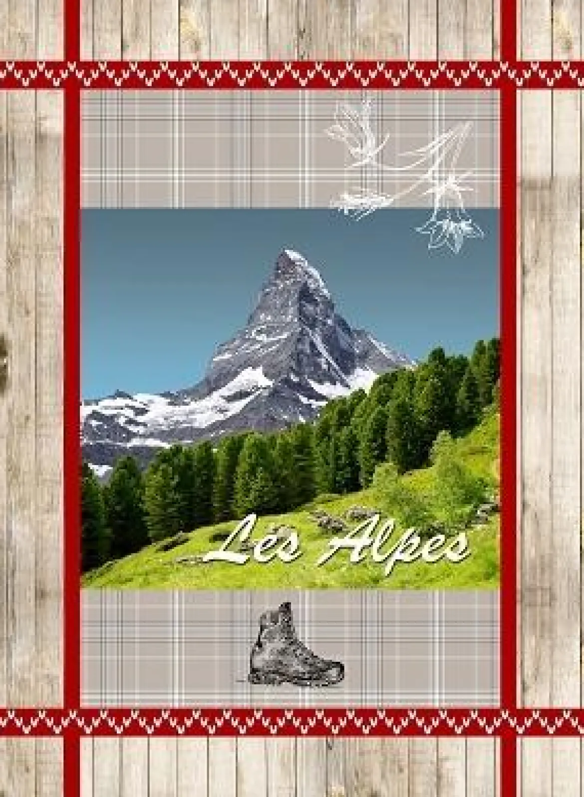TORCHON IMPRIME ALPINE 2 ROUGE 50X70CM