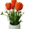 TULIPES POT CIMENT H.24CM ROSE ET ORANGE