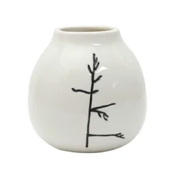VASE CERAMIQUE BEIGE ORNEMENT BRANCHE H9.5CM