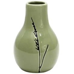 VASE CERAMIQUE VERT ORNEMENT BRANCHE H.14CM