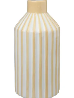 VASE JAUNE ET BLANC LIGNE RELIEF 11.5X11.5X24CM