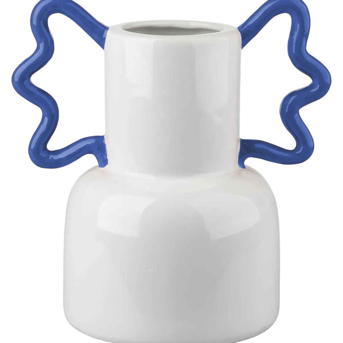 VASE POP BAS BLANC ANSES BLEUES GRES 21X14.5X22CM