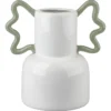 VASE POP BAS BLANC ANSES VERTES GRES 21X14.5X22CM