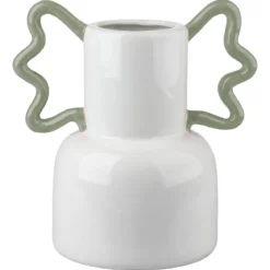 VASE POP BAS BLANC ANSES VERTES GRES 21X14.5X22CM