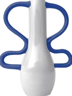 VASE POP HAUT BLANC ANSES BLEUES GRES 21.5X10X26.3CM