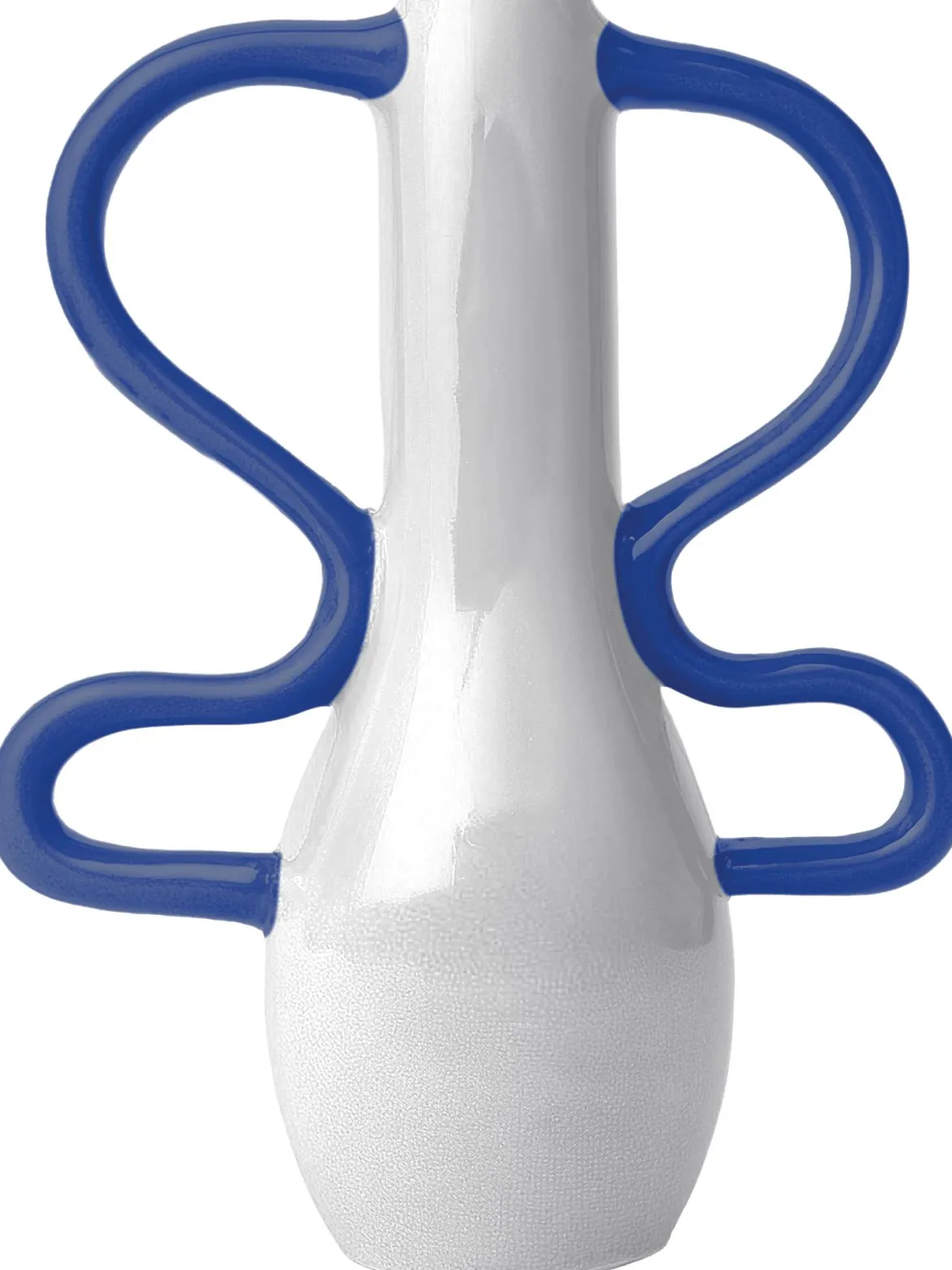 VASE POP HAUT BLANC ANSES BLEUES GRES 21.5X10X26.3CM
