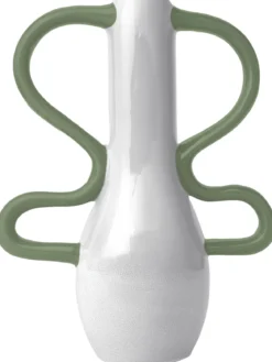 VASE POP HAUT BLANC ANSES VERTES GRES 21.5X10X26.3CM