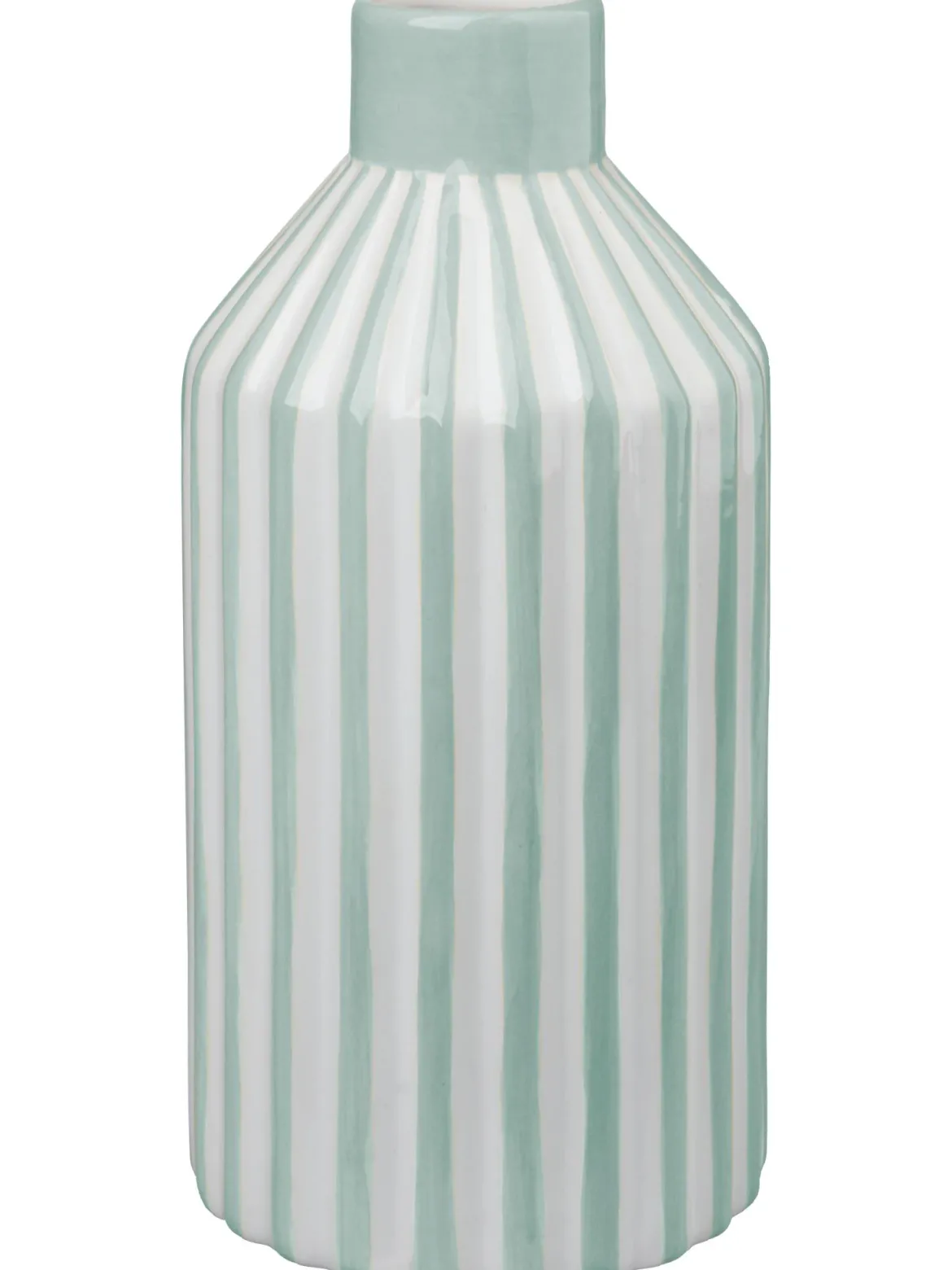 VASE VERT ET BLANC LIGNE RELIEF 11.5X11.5X24CM