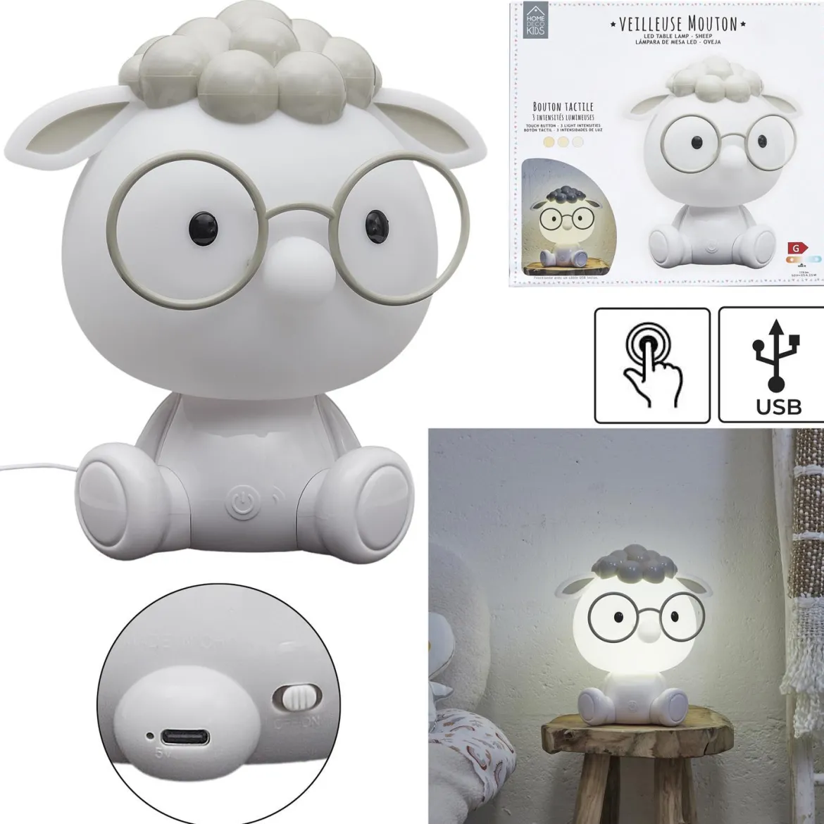 VEILLEUSE MOUTON TACTILE USB