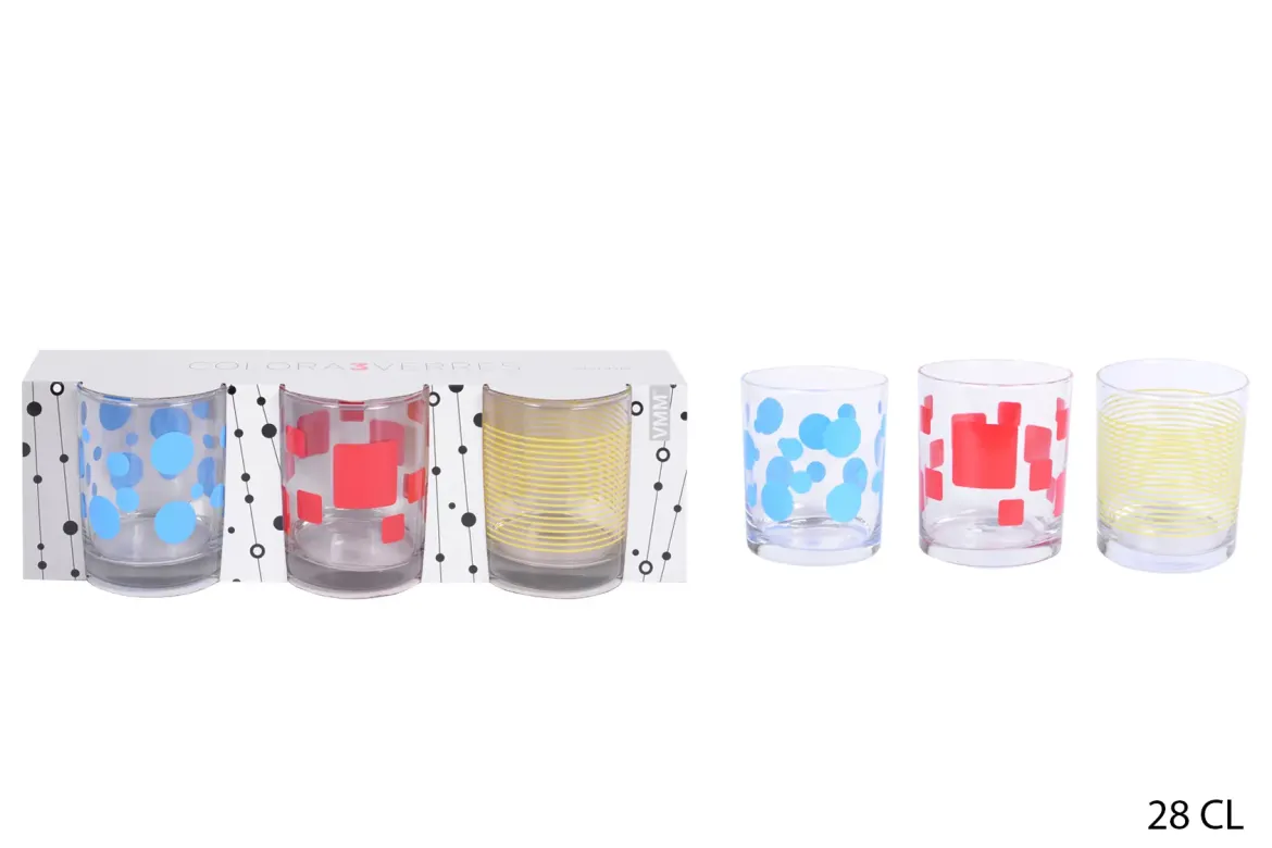 3 VERRES COLORA EAU 28CL