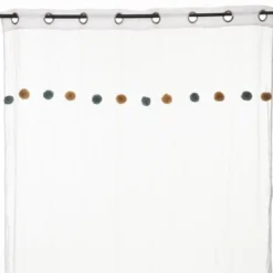 VOILAGE POMPON BLEU OCRE 140X230CM